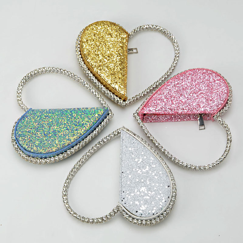2021 New arrivals diamond heart handbags round evening purses handbags for women hand bags