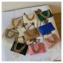 Euro-American Grid Thick Chain Portable Small Square Bag Pu Leather Ladies Handbags Ins Texturer Trend Messenger Handbags Ladies