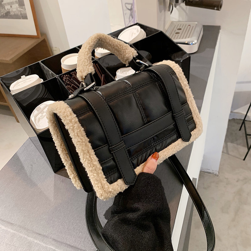 Ins New Trendy Ladies  Messenger Bag Autumn And Winter Fur Bag Stitching One-Shoulder Small Square Bag Fashion Handbag