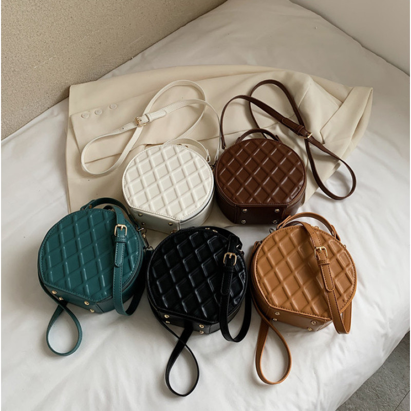 Diamond Indentation Round Cake Handbag Women'S Tote Bag Autumn New Korean Fashion One-Shoulder Diagonal Handbags