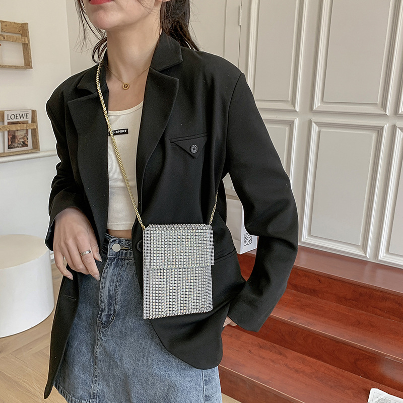 Rhinestone Small Square Bag Chain Shoulder Messenger Mobile Phone Bag
