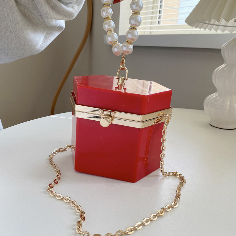 New arrivals pearl chain acrylic box bag shoulder bag purse luxury handbags for women purses handbags