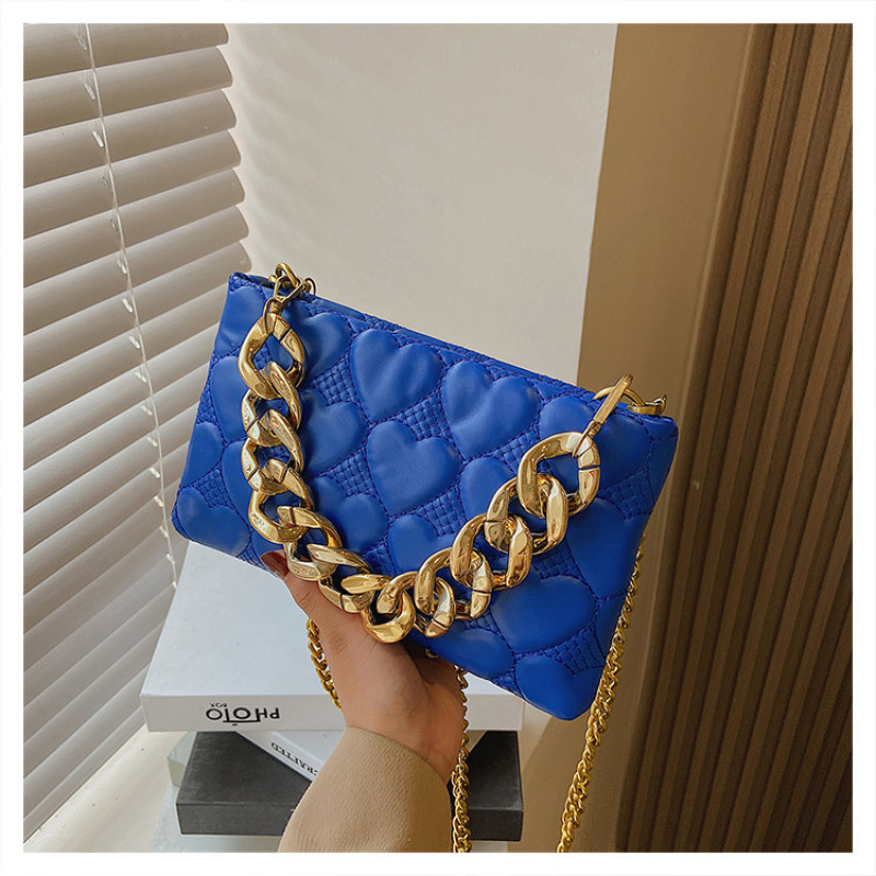 Euro-American Grid Thick Chain Portable Small Square Bag Pu Leather Ladies Handbags Ins Texturer Trend Messenger Handbags Ladies