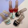 Summer Latest Candy Color Crewcut Thick Heels Slippers Metal High Heel Slippers Sandals For Women Sandals