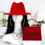 Solid Color Jazz Hat And Women's PVC Rivet Shoulder Handbag