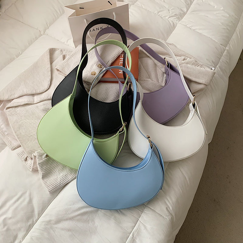 Hot Sale Solid Color Crescent Shaped Ladies Purses And Handbags Women Hand Bag New Polyester Texture Crossbody Bags Women