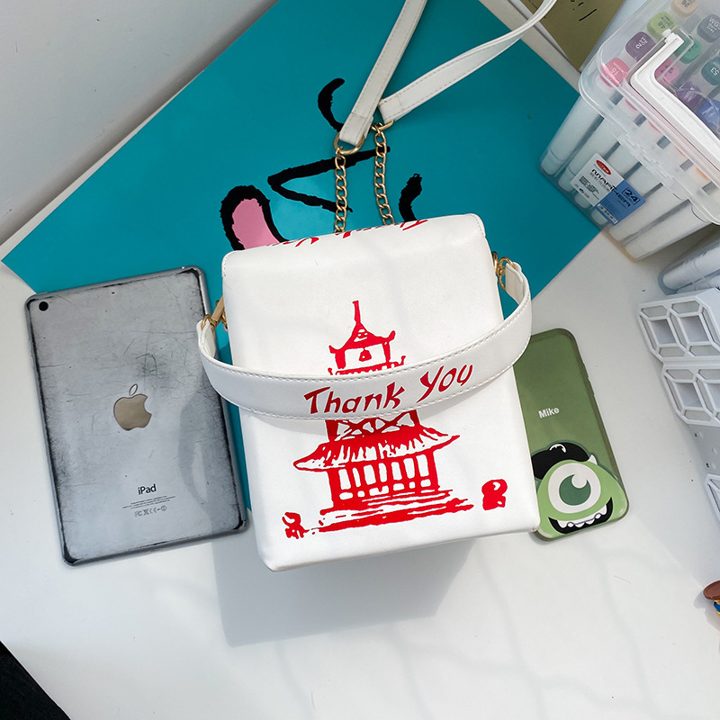 Chinese Style Pu Chain Messenger Bag Printed Shoulder Bag