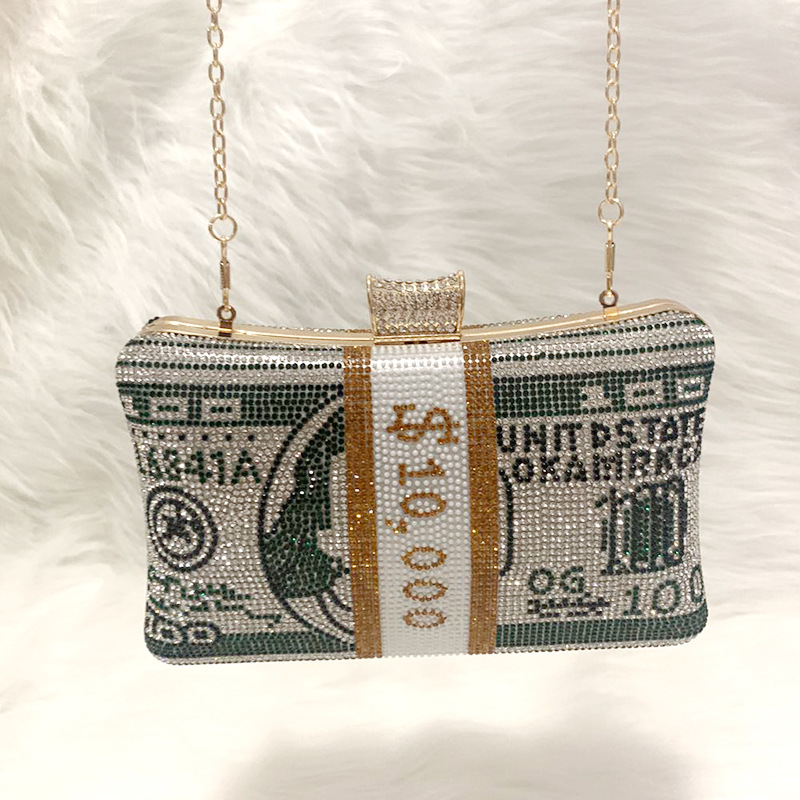 Wholesale Luxury Money Rhinestone Dollar Party Clutch Bags Ladies Evening Bags Handbags
