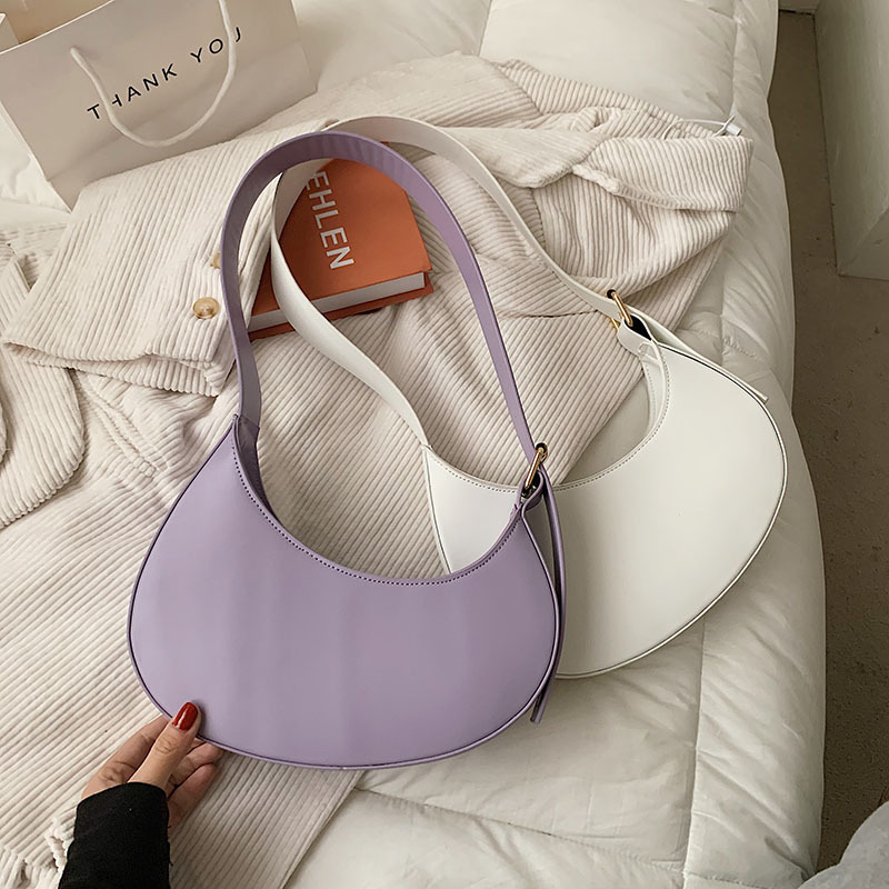 Hot Sale Solid Color Crescent Shaped Ladies Purses And Handbags Women Hand Bag New Polyester Texture Crossbody Bags Women