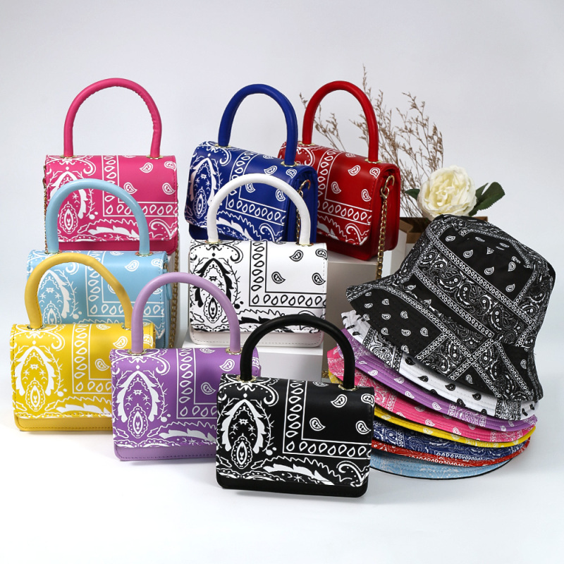 Summer Hot Sale New Cashew Flower Small Square Bag Bandana Bag Designer Purses And Hat Set crossbody Shoulder Ladies Handbag