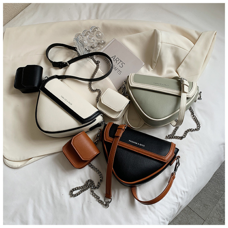 2021 New Trendy Texture Fashion Triangle Casual Bag Crossbody Bag Women Hot Sale Double Pack Purses And Handbags Women Hand Bag