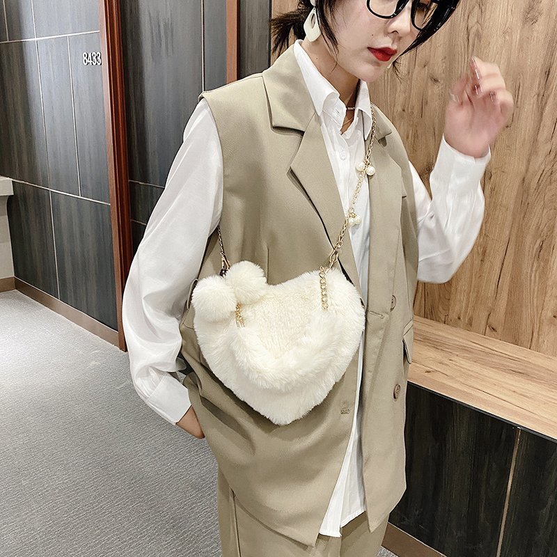 Fashion chain fur heart shape ladies women handbag designer handbags famous brands luxury handbags for women