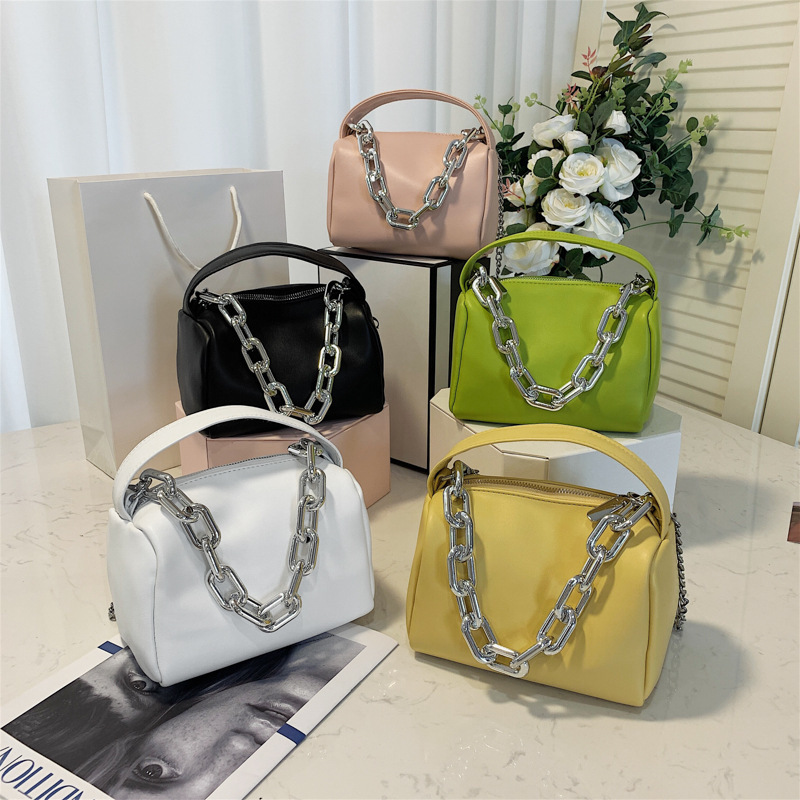 Summer Small Fresh Handbag 2021 Boston Bag  New Chain Crossbody Shoulder Bag Solid Color Leisure Handbag