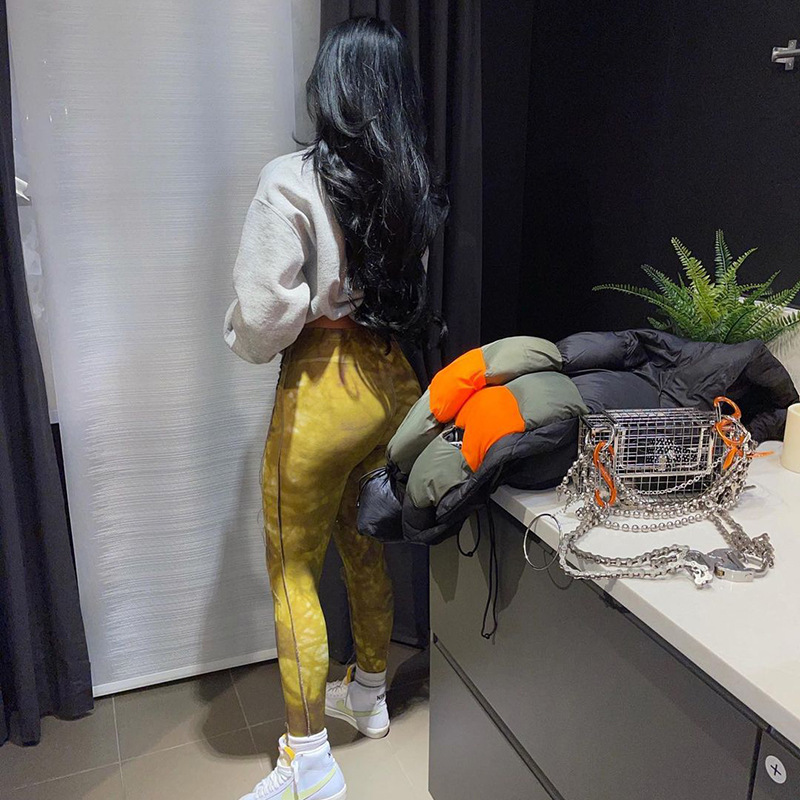 European Style High Quality Women'S New Product Summer New Style Stitching High Waist Tight Fitting Linen Trousers Tie Dye Pants