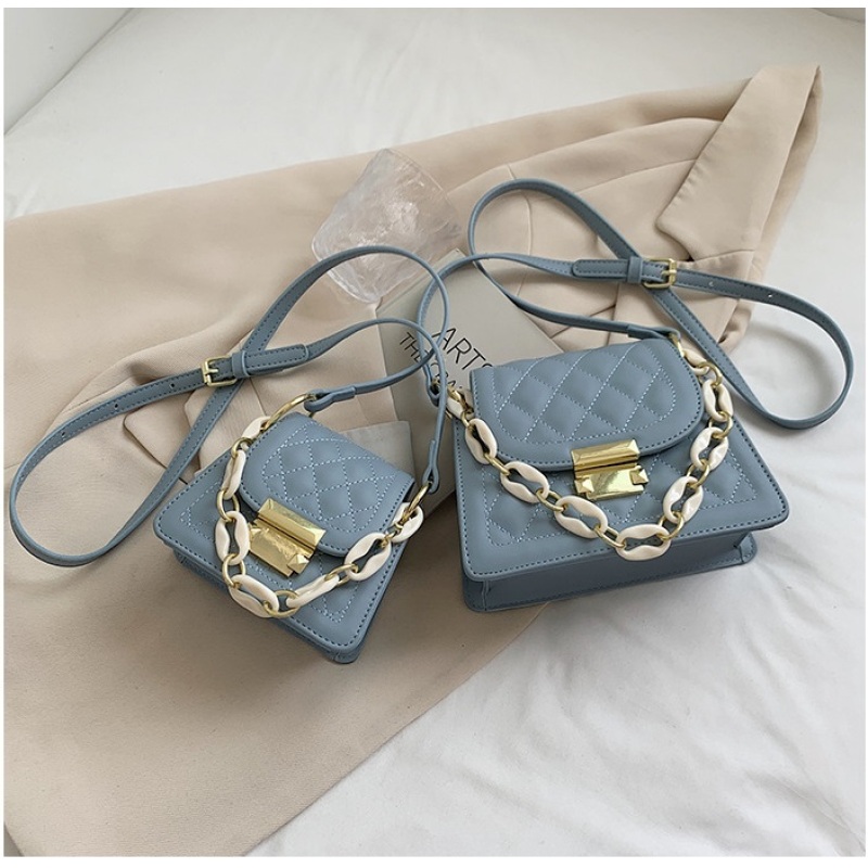 Lingge Leather Solid Color Diagonal One-Shoulder Picture Bag