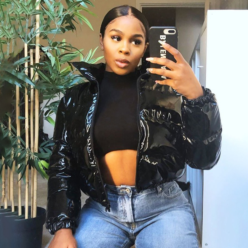 Euro-American Women Clothing Winter New Long-Sleeve Zipper Cardigan Stand-Up Collar Warm Mirror Casual Cotton Jacket