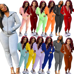 Amazon Hot Sale Autumn And Winter Euro-American Women'S Solid Color Suit Sports Two-Piece Suit