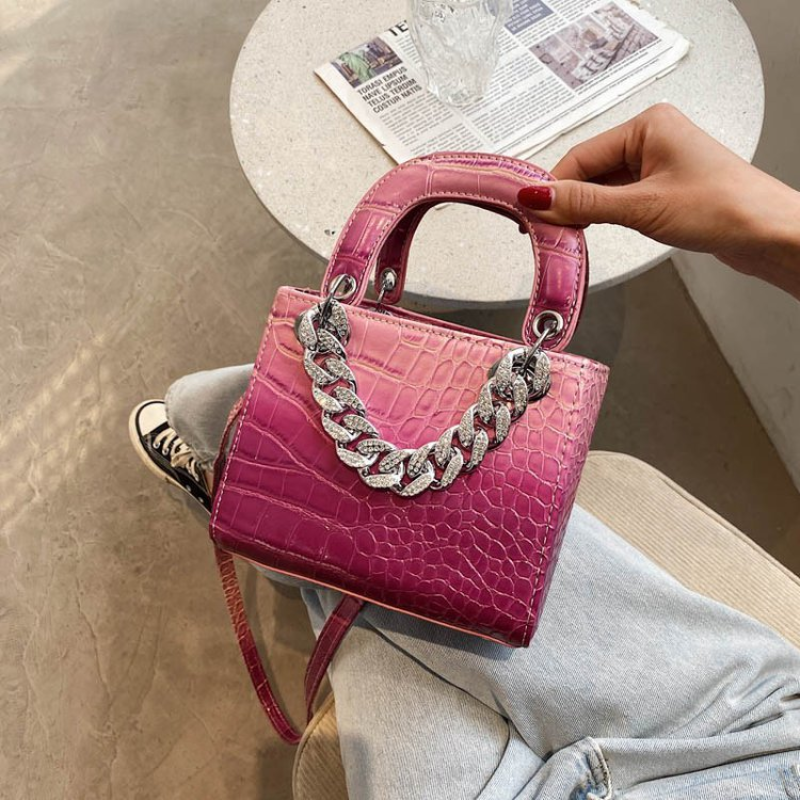 Crocodile Pattern Diamond Chain Small Square Bag Women Handbags