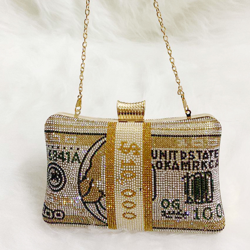 Wholesale Luxury Money Rhinestone Dollar Party Clutch Bags Ladies Evening Bags Handbags