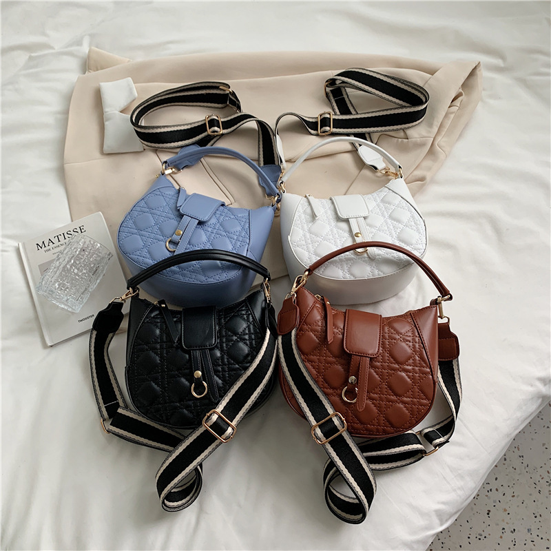 2021 New French All-Match Wideband Handbags Crossbody Bag Rhomboid Thread Texture Bags Women Ladies Purses And Handbags