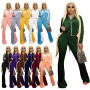 American Fashion Casual Solid Color Velvet Rib Stitching Sports And Leisure Women Hoodie Suit Two-Piece Flared Pants Ladies