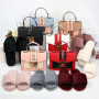 Winter Two-Piece Set Plush Slippers And Leather Hardware Lock Bag Handbag