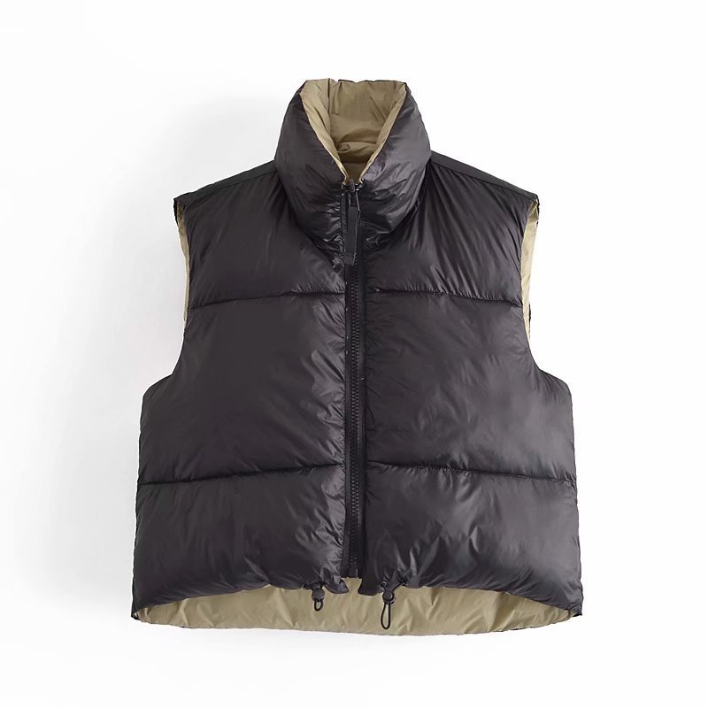 Fshion Spring And Autumn New Two-Color Double-Sided Cotton Jacket Vest Stand-Up Collar Short Waistcoat
