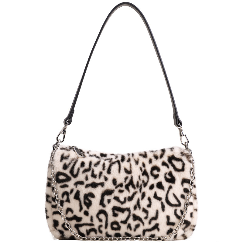 Ins 2021 New Trendy Fashion Handbag Wild Shoulder Handbag Autumn Winter Plush Leopard Print Underarm Bag Female Women Hand Bags