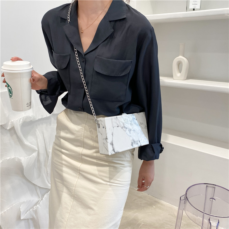 2021 New European And American Retro Marble Pattern Box Bag Ins Fashion Chain Shoulder Bag Ladies  Handags