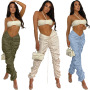 Amazon Independent Station Solid Color Memory Fabric Pleated Drawstring Sports Casual Pants