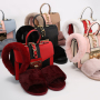 Winter Three-Piece Set Headband Headwear And Plush Slippers And Leather Hardware Lock Bag