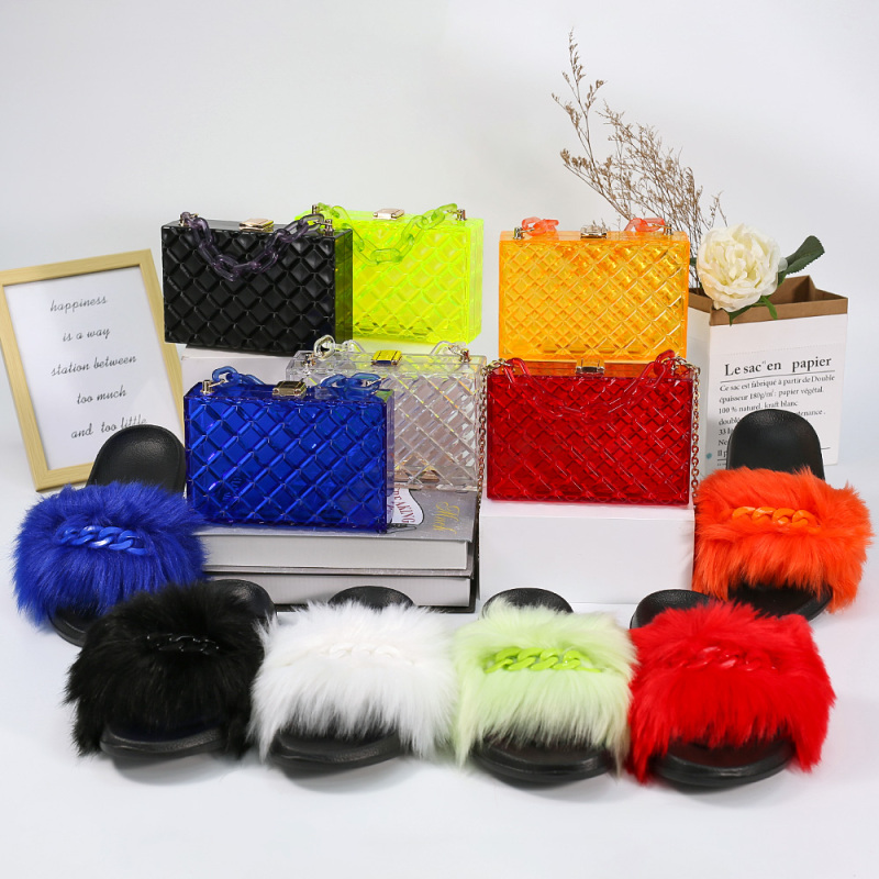 Plush Slippers And PVC Jelly Diagonal Women Square Bag