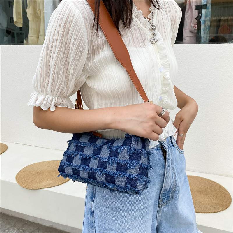 Ins New Simple Ladies Crossbody Bag Canvas Handbags Fashion Women Lattice Chain Purses And Handbags