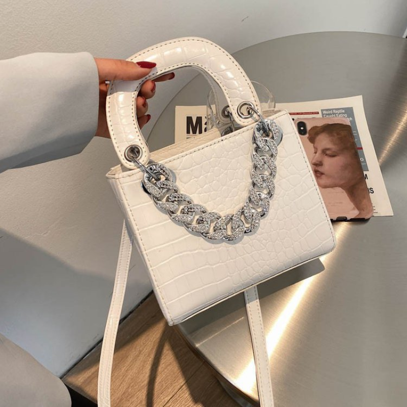 Crocodile Pattern Diamond Chain Small Square Bag Women Handbags
