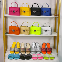 PVC Rivet Diagonal Handbag And PVC Ladies Slippers