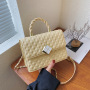 Diamond Texture Chain Simple Leather Messenger Bag Handbag