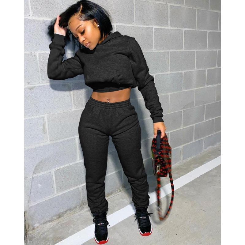 Ins Fashion Casual Cross-Border Solid Color Sweater Suit Winter Suit European And American Women'S Clothing