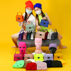 High Quality Custom Pu Rivet Handbags And Knitted Hat Purses Set New Designer Hand Bags Fashion Ladies Handbags Women Bags