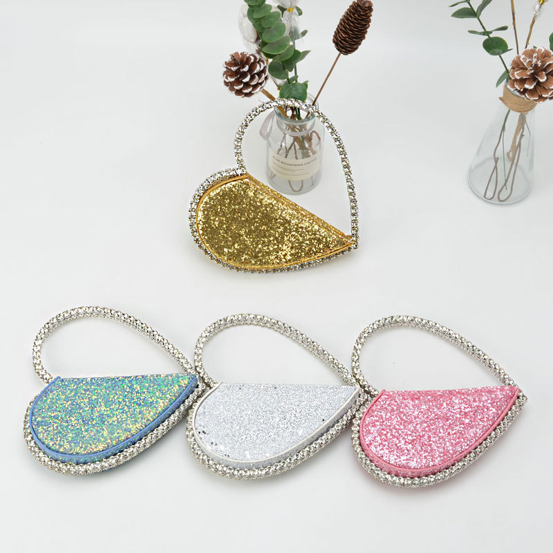 2021 New arrivals diamond heart handbags round evening purses handbags for women hand bags