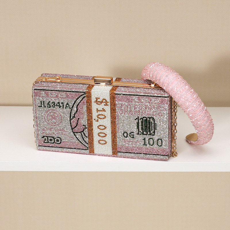 Dinner Bag Diamond-Studded Dollar Handbag And Bright Brick Ladies Headband