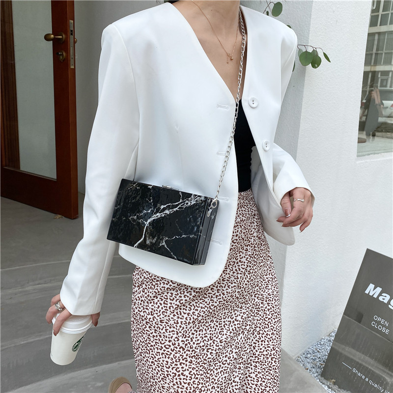 2021 New European And American Retro Marble Pattern Box Bag Ins Fashion Chain Shoulder Bag Ladies  Handags