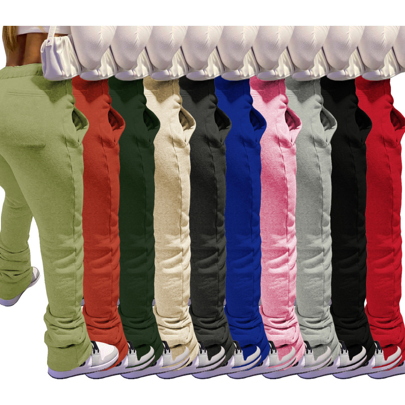 New Thickened Sweater Pants Women'S Sports Casual Pants Women'S Drawstring Pile Pile Pants Explosion Models With Pockets