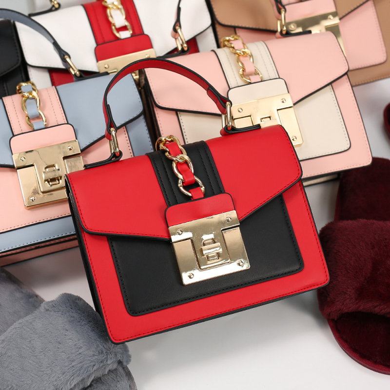 Winter Two-Piece Set Plush Slippers And Leather Hardware Lock Bag Handbag
