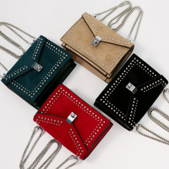 One-Shoulder Chain Rivet Solid Color Diagonal Square Bag Ladies Handbag