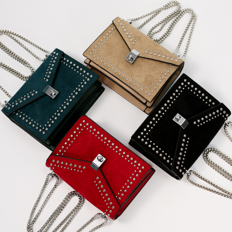 One-Shoulder Chain Rivet Solid Color Diagonal Square Bag Ladies Handbag