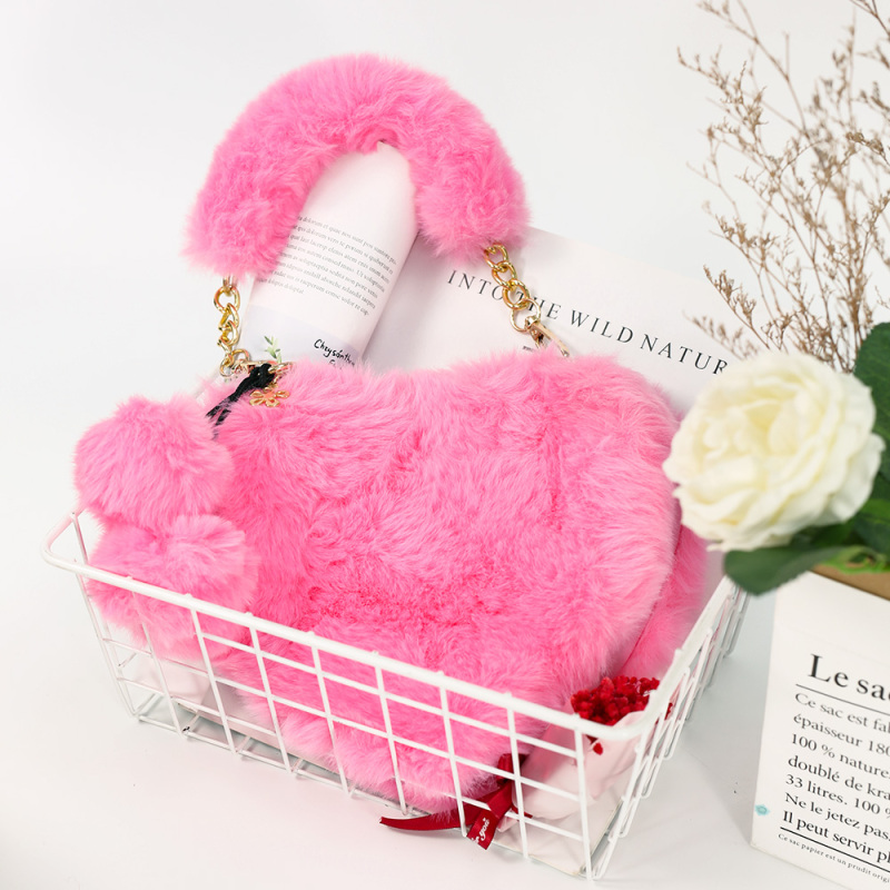 Ins Fun Creatibe Love Heart Shape Crossbody Handbags Autumn And Winter New Plush Purses And Handbags For Women