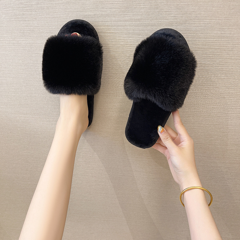 Flip Flops Plush Slippers Women Flat-Bottomed Plush Outer Wear Cotton Slippers
