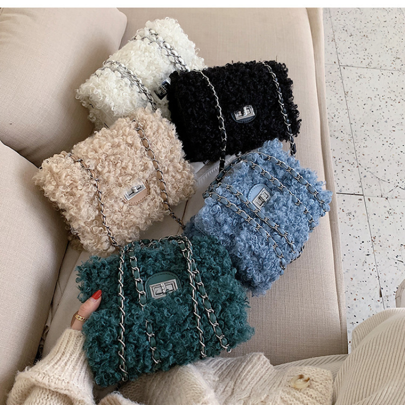 Chain plush handbags women handbags ladies bags designer handbags for women purses