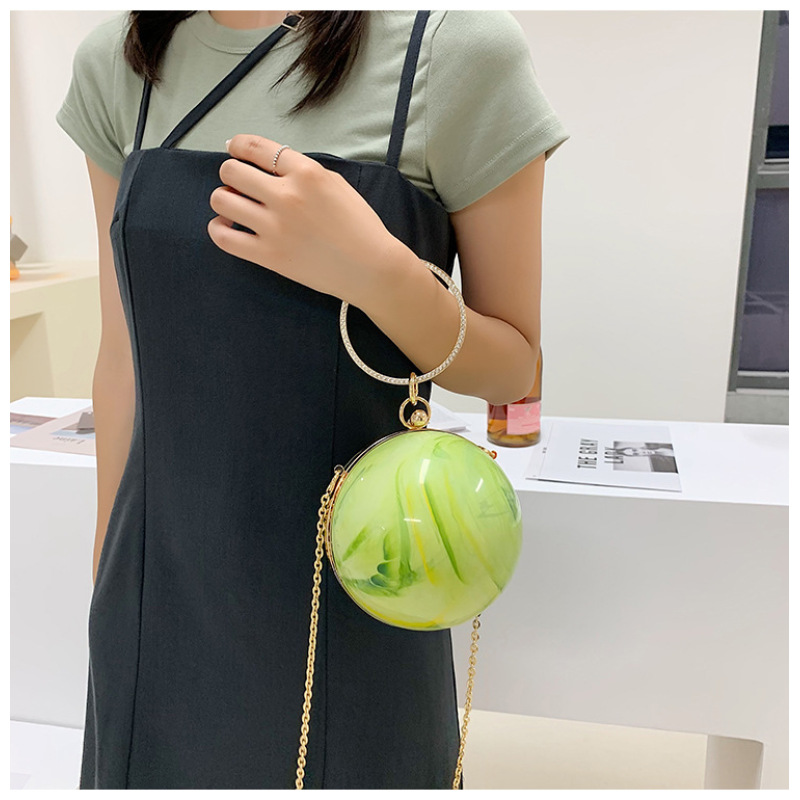 New Ladies Spherical Messenger Bag Summer Small Fresh And Cute Wrist Bag Fashion Acrylic Ladies Clutch Bag