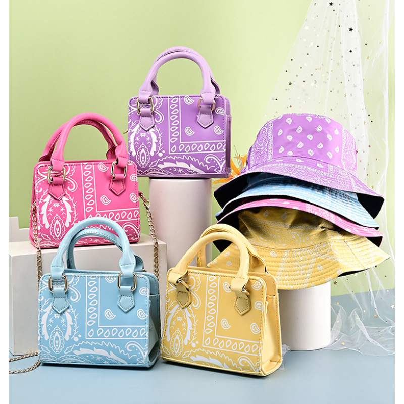 2021 New Cashew Flower Square Bag Handbag & Fisherman Hat Set Ins Portable Crossbody Bag Women Bandana Bags